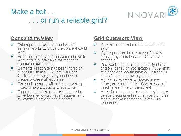 Make a bet. . . or run a reliable grid? Consultants View Grid Operators