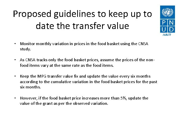 Proposed guidelines to keep up to date the transfer value • Monitor monthly variation