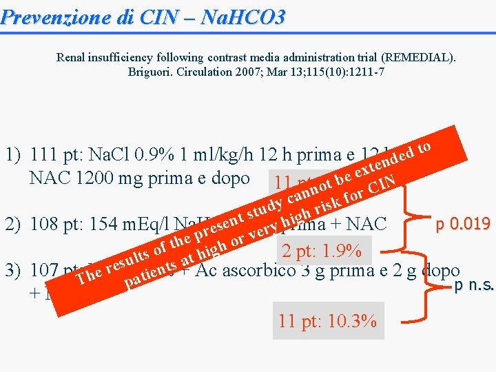 Prevenzione di CIN – Na. HCO 3 Renal insufficiency following contrast media administration trial