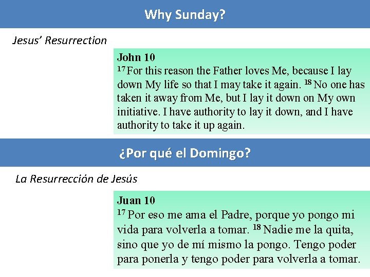 Why Sunday? Jesus’ Resurrection John 10 17 For this reason the Father loves Me,