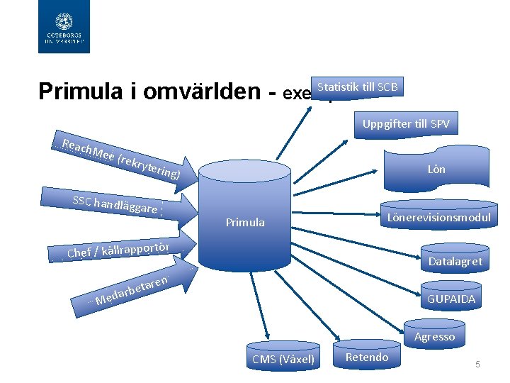 Statistik till SCB Primula i omvärlden - exempel Uppgifter till SPV Reac h Mee