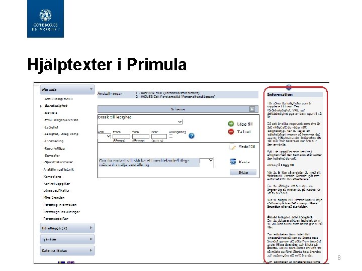 Hjälptexter i Primula 8 