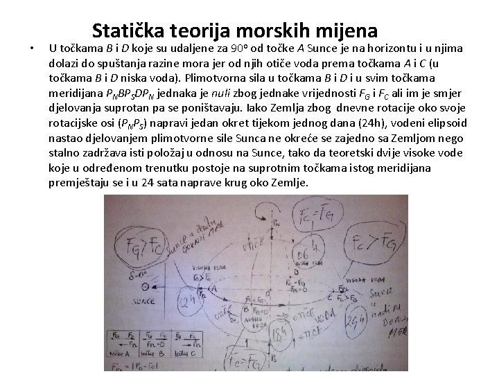  • Statička teorija morskih mijena U točkama B i D koje su udaljene