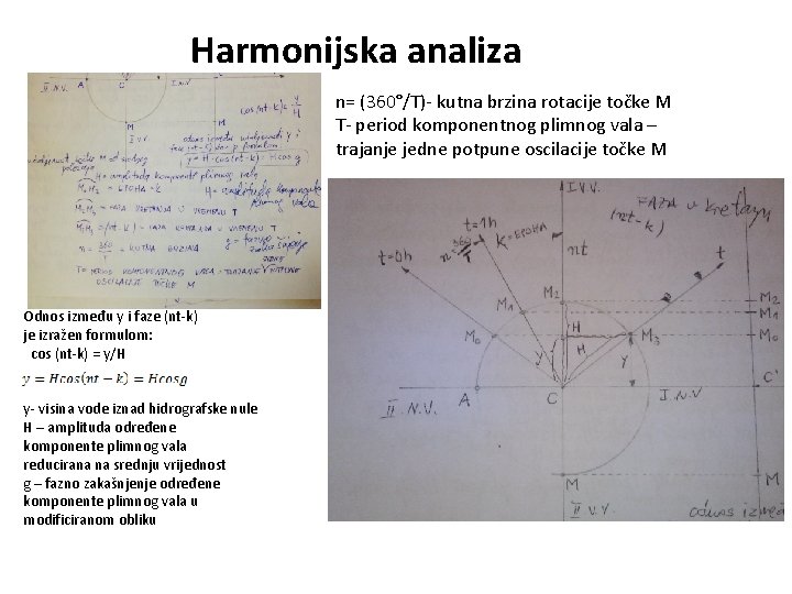 Harmonijska analiza n= (360°/T)- kutna brzina rotacije točke M T- period komponentnog plimnog vala