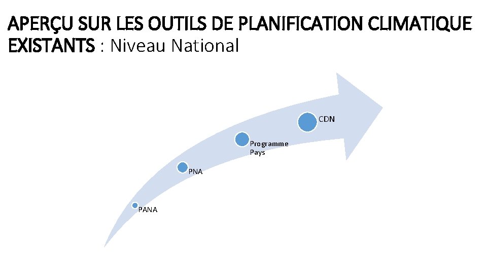 APERÇU SUR LES OUTILS DE PLANIFICATION CLIMATIQUE EXISTANTS : Niveau National CDN Programme Pays