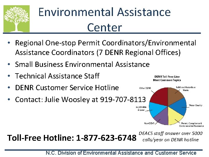 Environmental Assistance Center • Regional One-stop Permit Coordinators/Environmental Assistance Coordinators (7 DENR Regional Offices)
