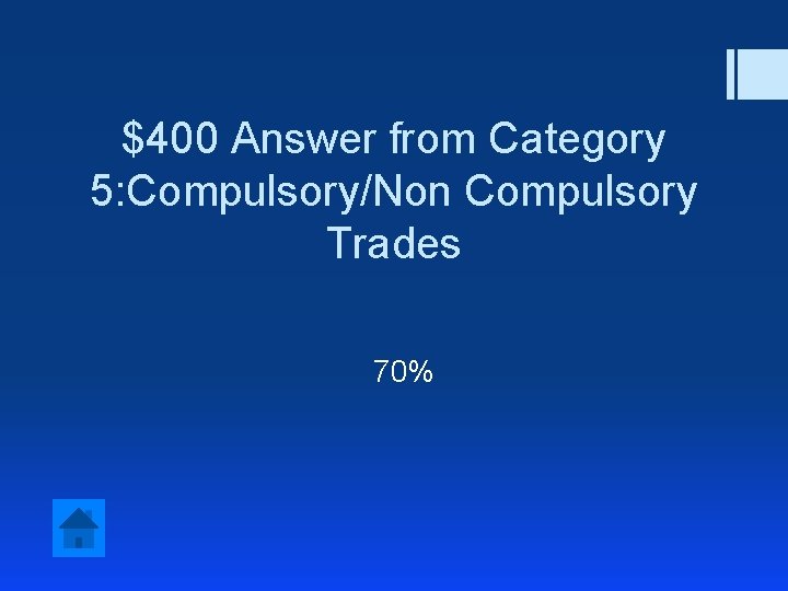 $400 Answer from Category 5: Compulsory/Non Compulsory Trades 70% 