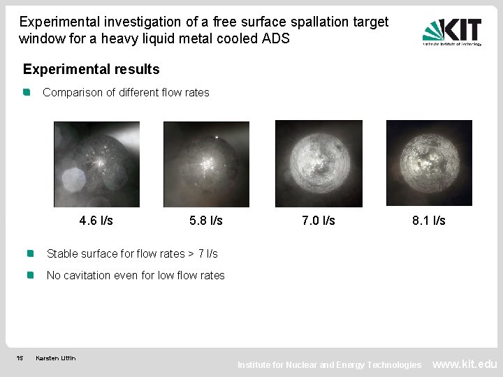 Experimental investigation of a free surface spallation target window for a heavy liquid metal