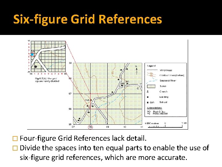 Six-figure Grid References � Four-figure Grid References lack detail. � Divide the spaces into
