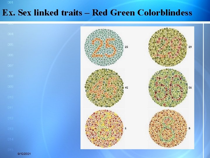 Ex. Sex linked traits – Red Green Colorblindess 9/12/2021 