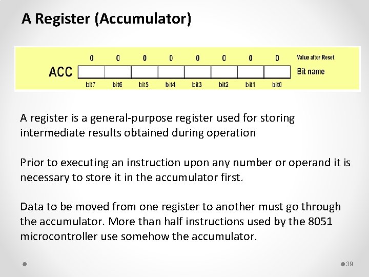 A Register (Accumulator) A register is a general-purpose register used for storing intermediate results