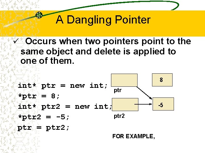 A Dangling Pointer ü Occurs when two pointers point to the same object and