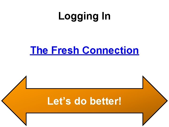 Logging In The Fresh Connection • Login: • Password: Let’s do better! 