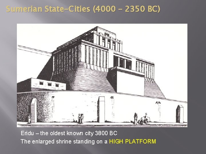 Sumerian State-Cities (4000 – 2350 BC) Eridu – the oldest known city 3800 BC