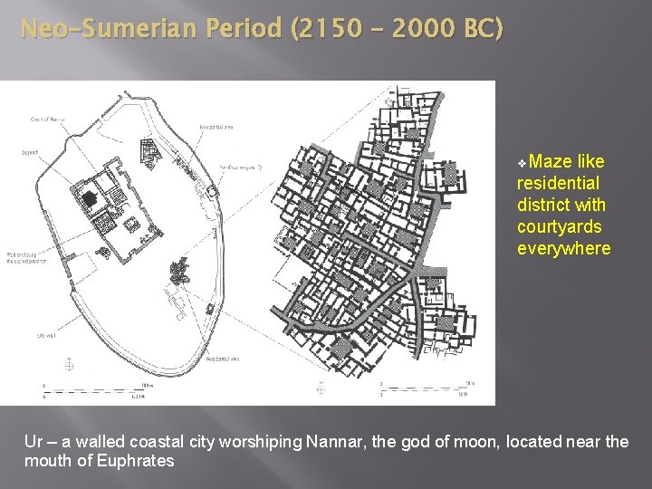 Neo-Sumerian Period (2150 – 2000 BC) v. Maze like residential district with courtyards everywhere