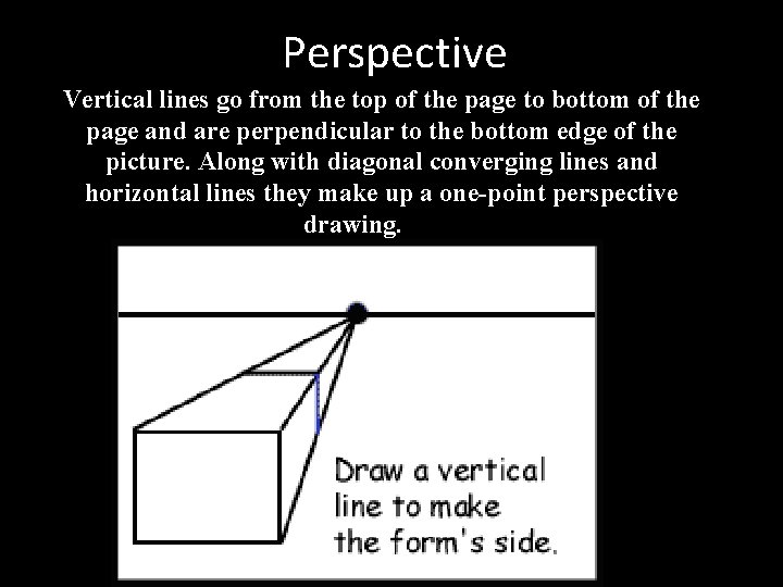 Perspective Vertical lines go from the top of the page to bottom of the