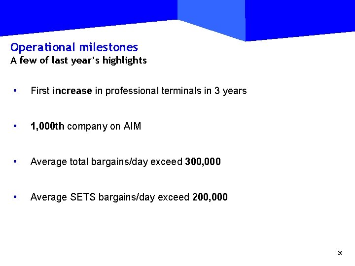 Operational milestones A few of last year’s highlights • First increase in professional terminals