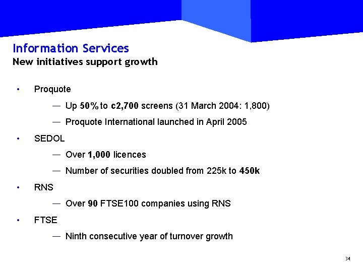 Information Services New initiatives support growth • Proquote — Up 50% to c 2,