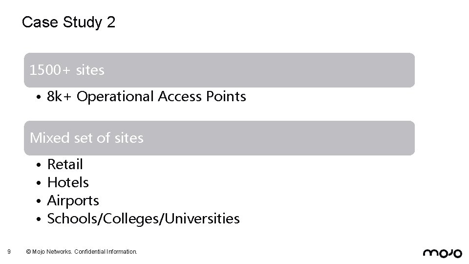 Case Study 2 1500+ sites • 8 k+ Operational Access Points Mixed set of