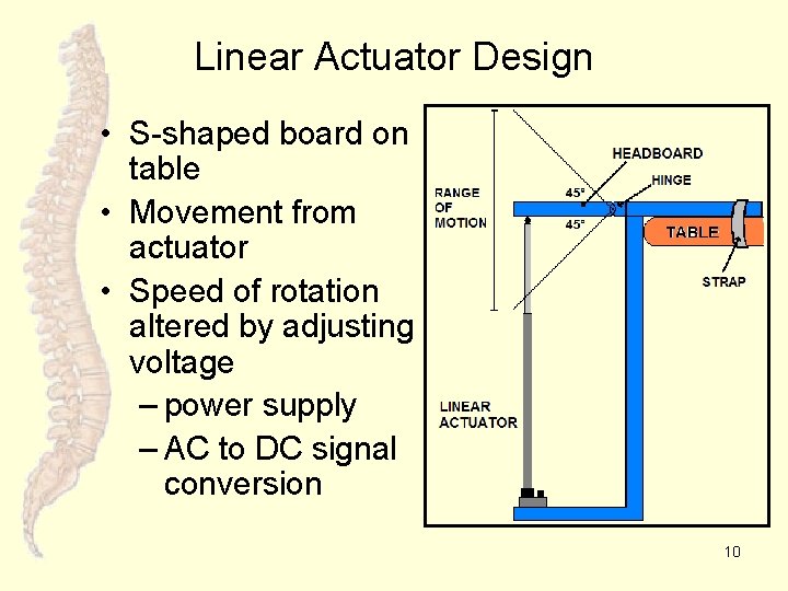 Linear Actuator Design • S-shaped board on table • Movement from actuator • Speed
