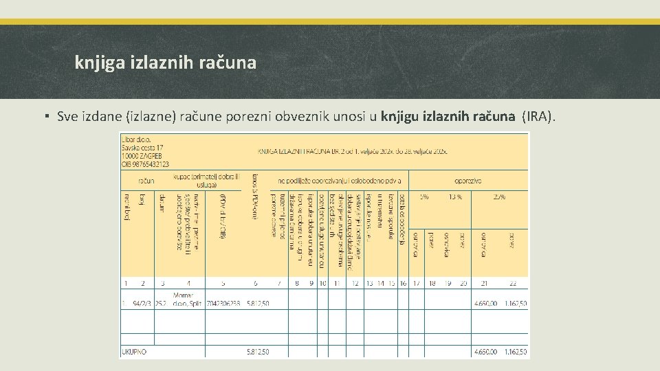 knjiga izlaznih računa ▪ Sve izdane (izlazne) račune porezni obveznik unosi u knjigu izlaznih