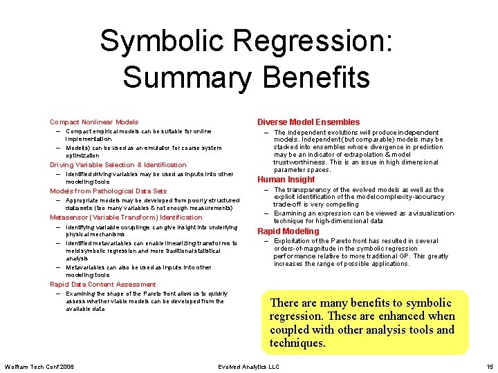 Symbolic Regression: Summary Benefits Diverse Model Ensembles Compact Nonlinear Models – Compact empirical models