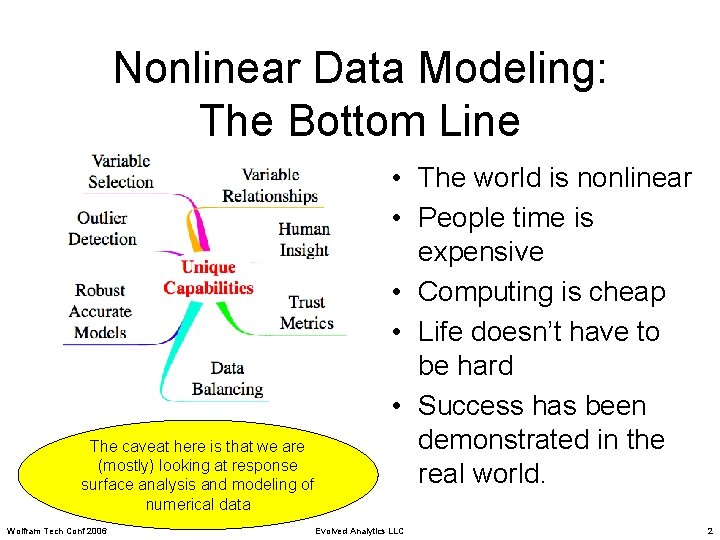 Nonlinear Data Modeling: The Bottom Line The caveat here is that we are (mostly)