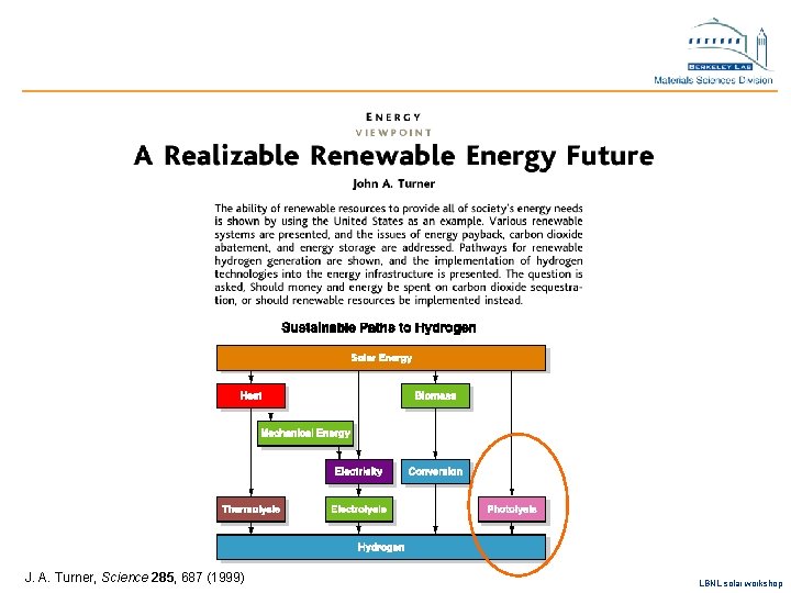 J. A. Turner, Science 285, 687 (1999) LBNL solar workshop 