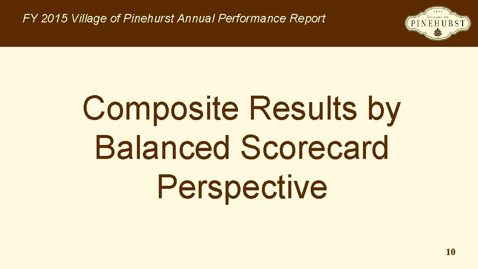 FY 2015 Village of Pinehurst Annual Performance Report Composite Results by Balanced Scorecard Perspective