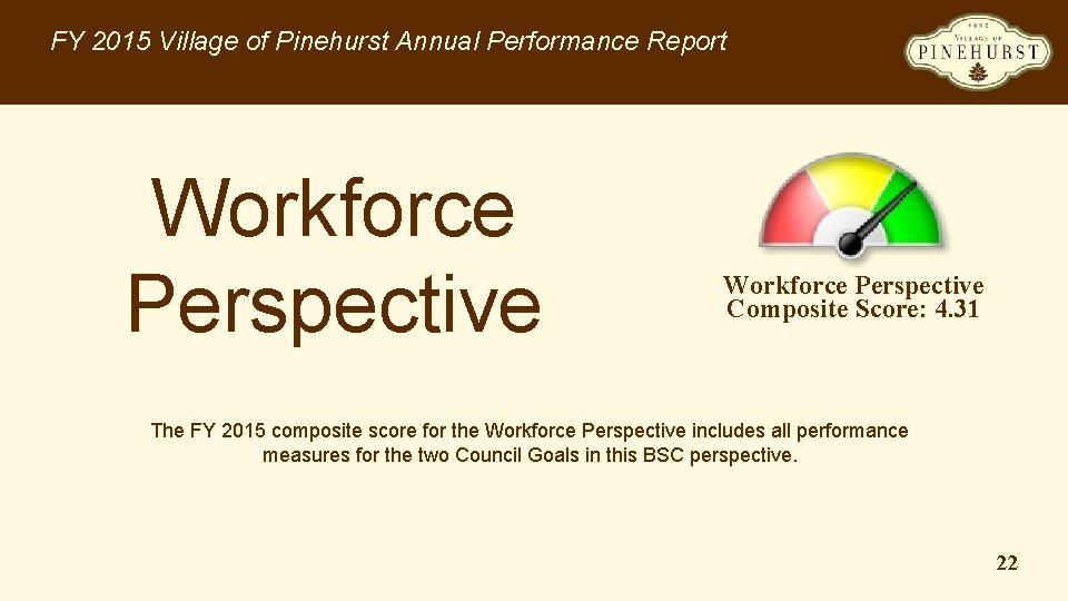 FY 2015 Village of Pinehurst Annual Performance Report Workforce Perspective Composite Score: 4. 31
