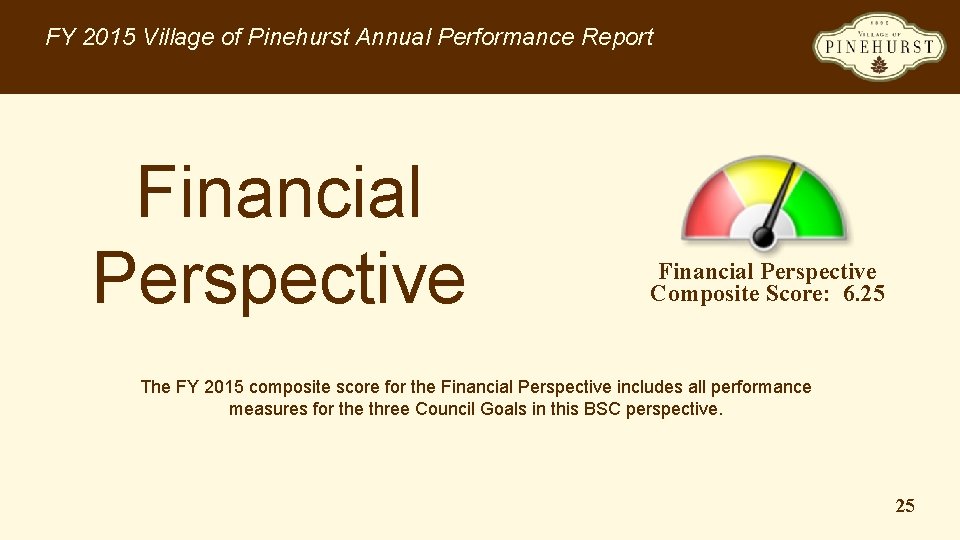 FY 2015 Village of Pinehurst Annual Performance Report Financial Perspective Composite Score: 6. 25