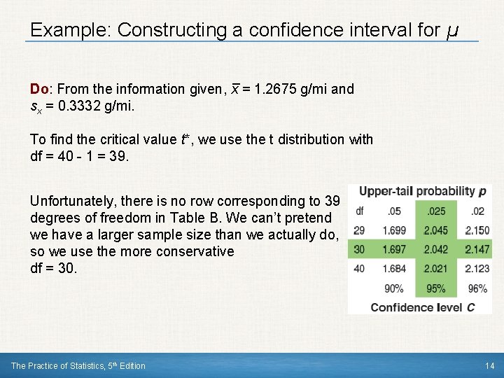 Example: Constructing a confidence interval for µ _ Do: From the information given, x