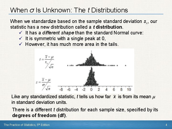 When σ Is Unknown: The t Distributions When we standardize based on the sample