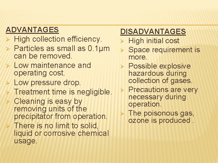 ADVANTAGES Ø High collection efficiency. Ø Particles as small as 0. 1µm can be