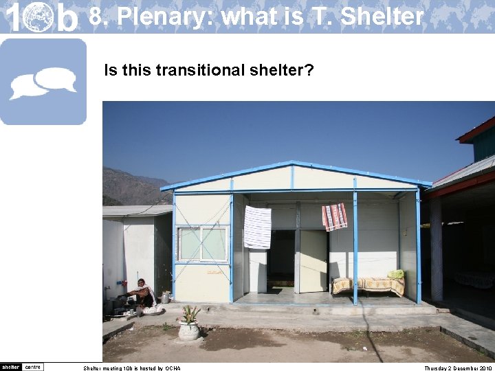 8. Plenary: what is T. Shelter Is this transitional shelter? Shelter meeting 10 b