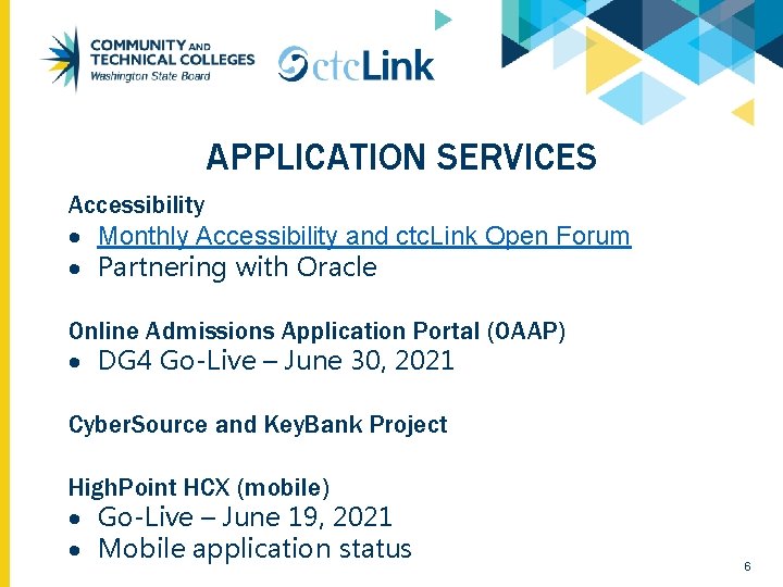APPLICATION SERVICES Accessibility Monthly Accessibility and ctc. Link Open Forum Partnering with Oracle Online