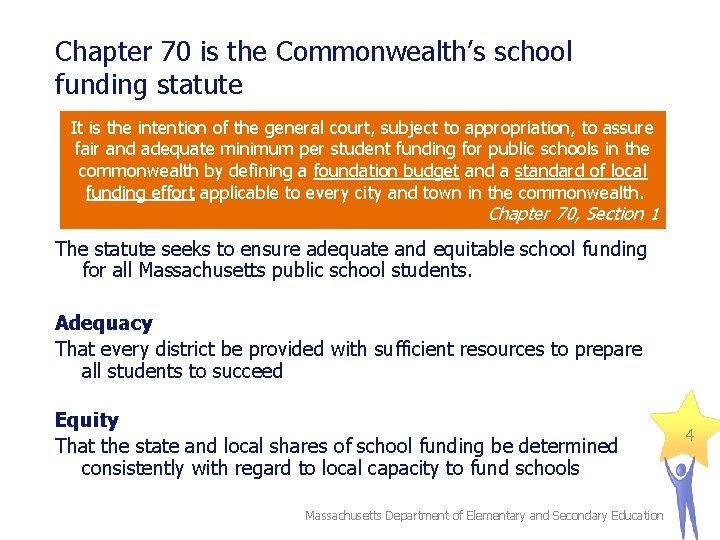 Chapter 70 is the Commonwealth’s school funding statute It is the intention of the
