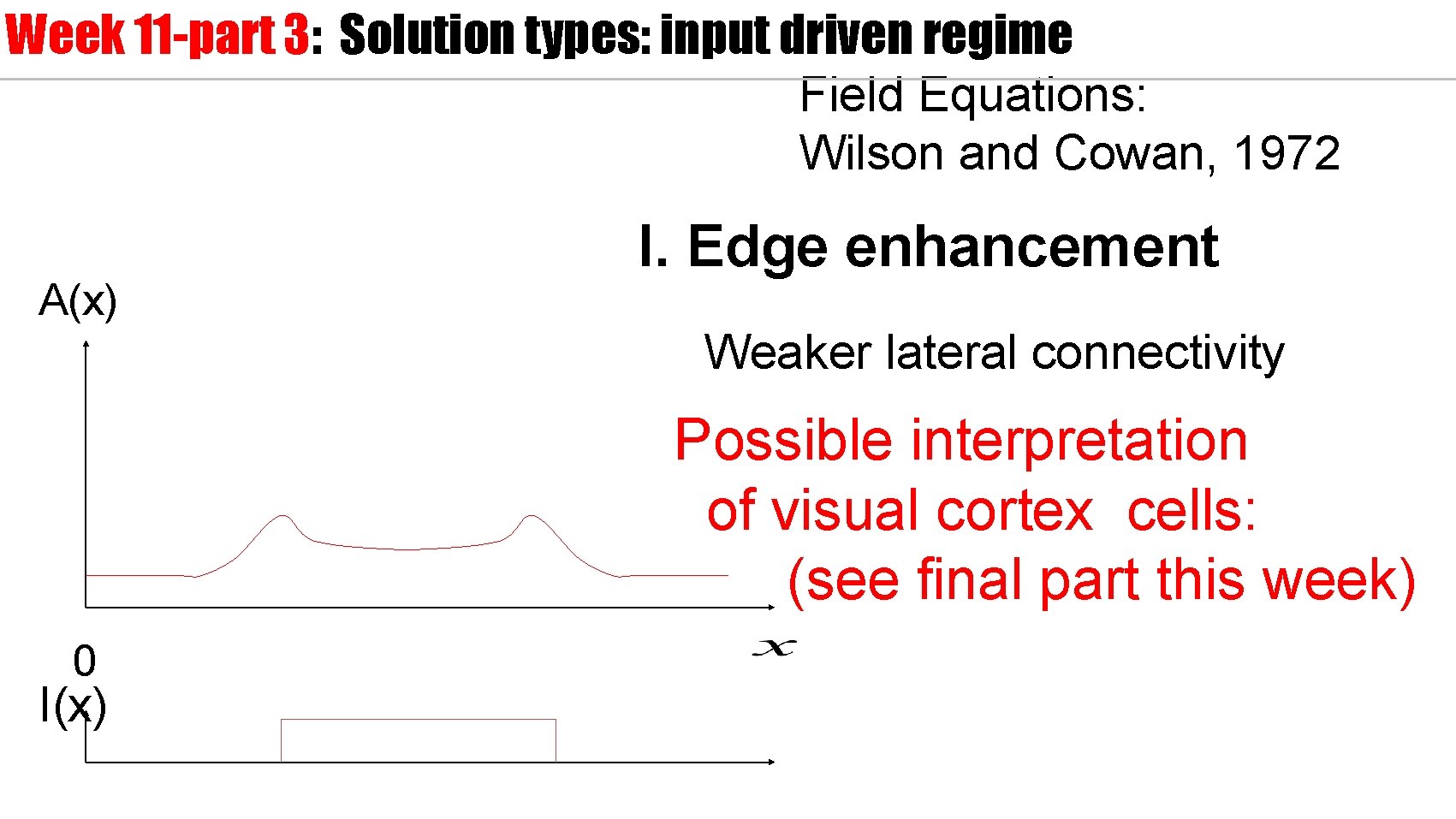 Week 11 -part 3: Solution types: input driven regime Field Equations: Wilson and Cowan,