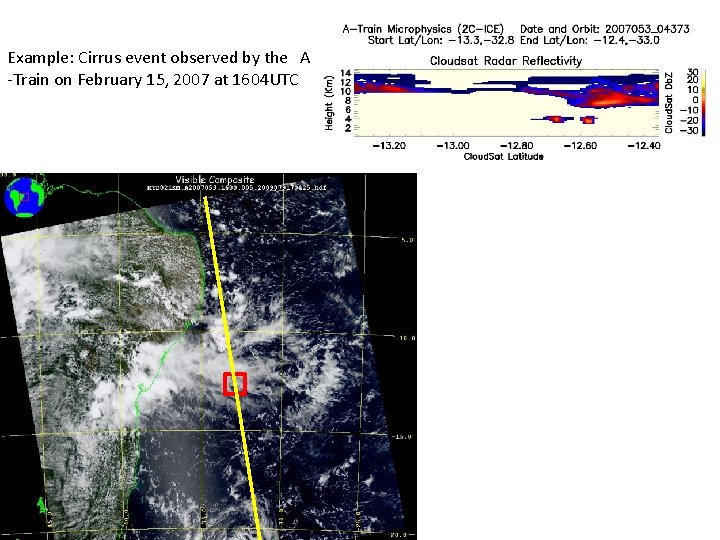Example: Cirrus event observed by the A -Train on February 15, 2007 at 1604