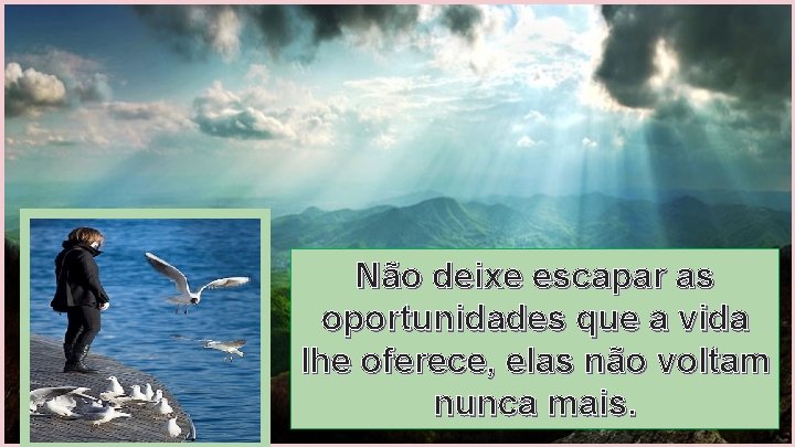 Não deixe escapar as oportunidades que a vida lhe oferece, elas não voltam nunca