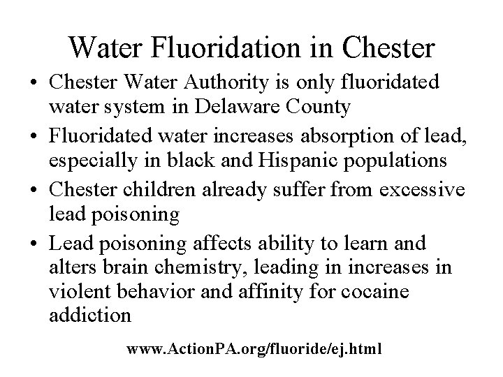 Water Fluoridation in Chester • Chester Water Authority is only fluoridated water system in