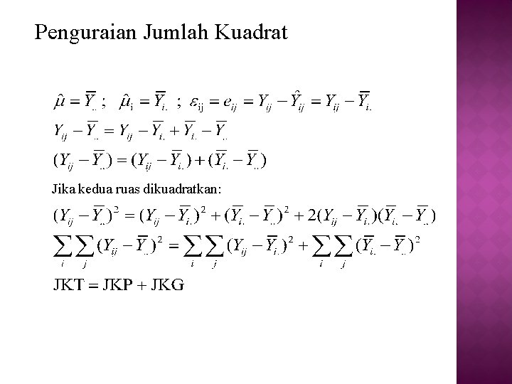 Penguraian Jumlah Kuadrat Jika kedua ruas dikuadratkan: 