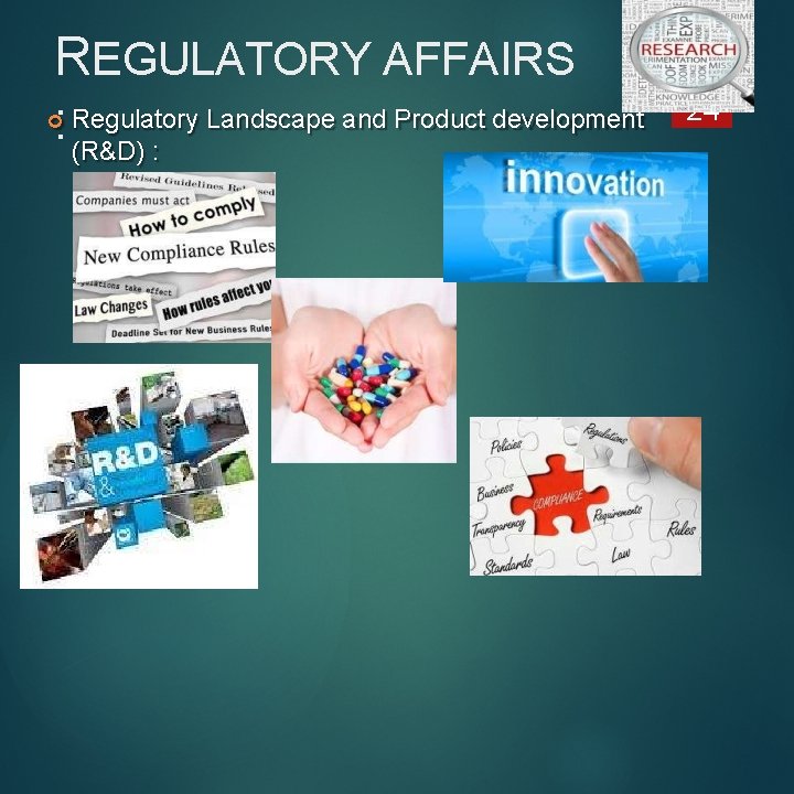 REGULATORY AFFAIRS Landscape and Product development : Regulatory (R&D) : 24 