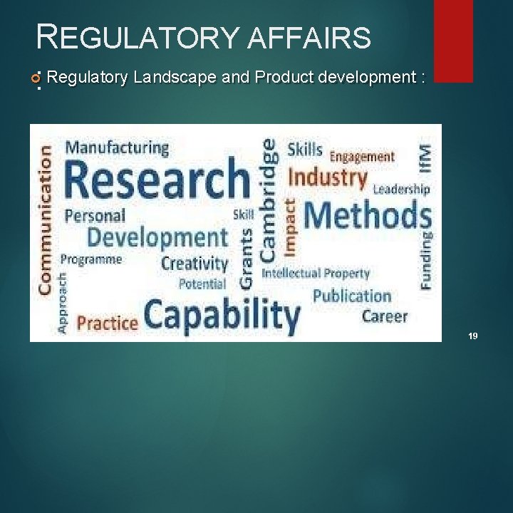 REGULATORY AFFAIRS : Regulatory Landscape and Product development : 19 