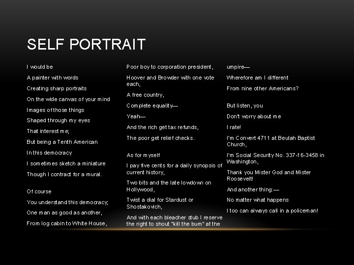 SELF PORTRAIT I would be Poor boy to corporation president, umpire— A painter with SELF PORTRAIT I would be Poor boy to corporation president, umpire— A painter with