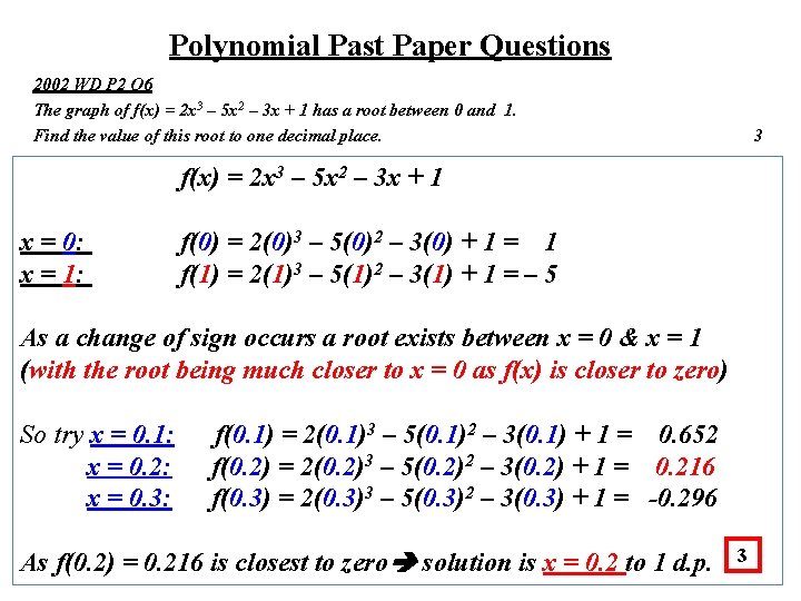 Polynomial Past Paper Questions 2002 WD P 2 Q 6 The graph of f(x)