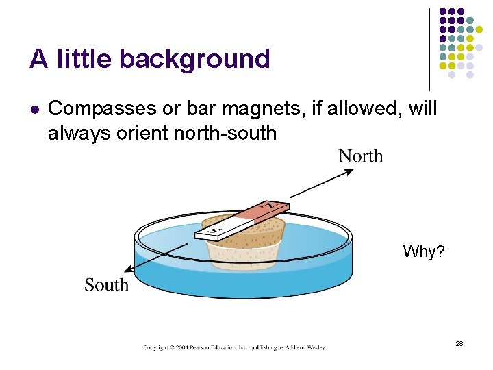 A little background l Compasses or bar magnets, if allowed, will always orient north-south