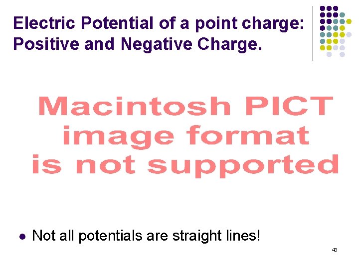 Electric Potential of a point charge: Positive and Negative Charge. l Not all potentials