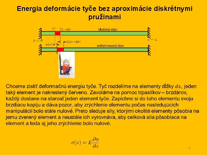 Energia deformácie tyče bez aproximácie diskrétnymi pružinami 5 