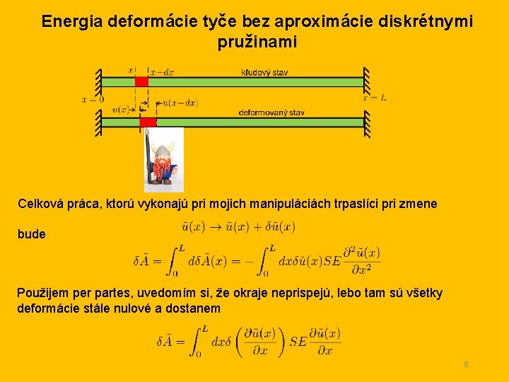 Energia deformácie tyče bez aproximácie diskrétnymi pružinami Celková práca, ktorú vykonajú pri mojich manipuláciách